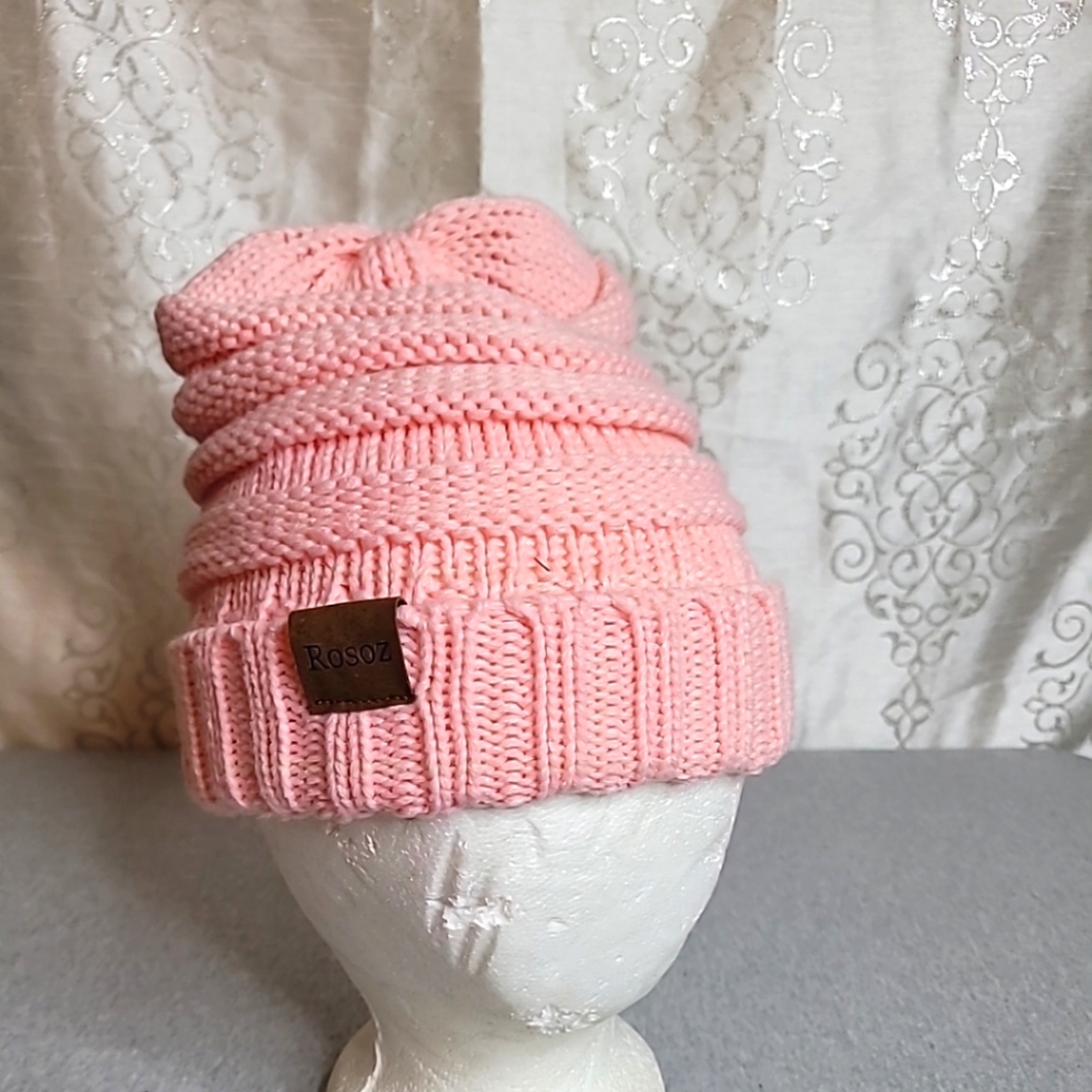 Women's Slouchy Knit Beanie Stocking Hat Peach Color